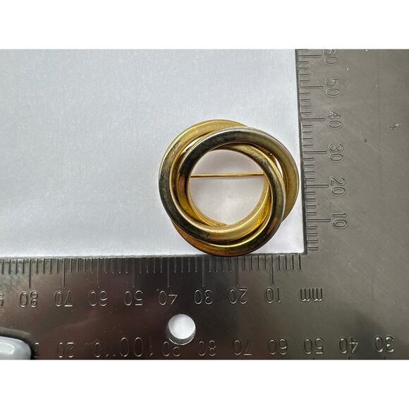 Vintage 80s Modernist "Trinity" Knot Brooch Gold & Silver Tone - Picture 8 of 8